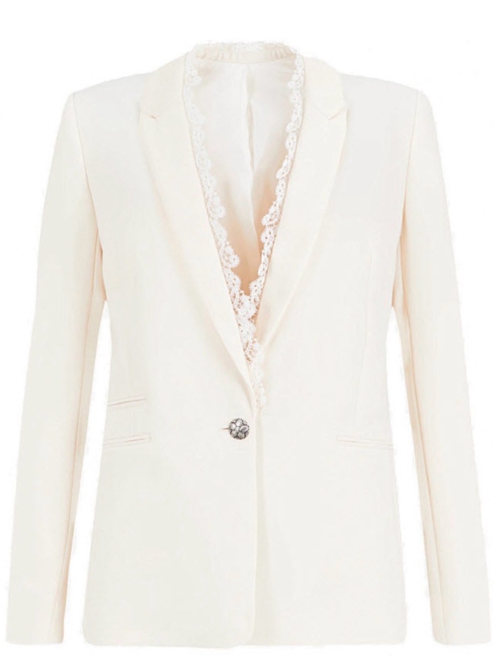 The Kooples Cream Lace-Trim Single-Button Blazer